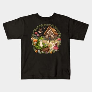 Enchanted Marsh: Vintage Frog Pond Embroidery Kids T-Shirt